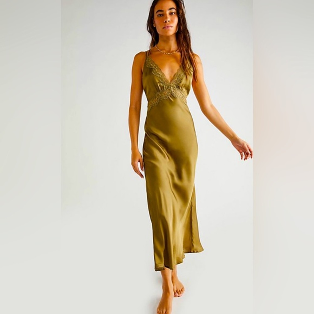 🫒 NWT 🫒 Spell Boudoir Olive Green Slip Midi Dress - Size Medium